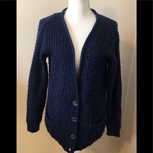 Roxy navy blue button cardigan chunky knit sweater - Picture 2 of 6
